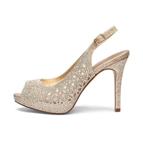 Peep Toe Rhinestone Pumps - GOLD GLITTER - 1